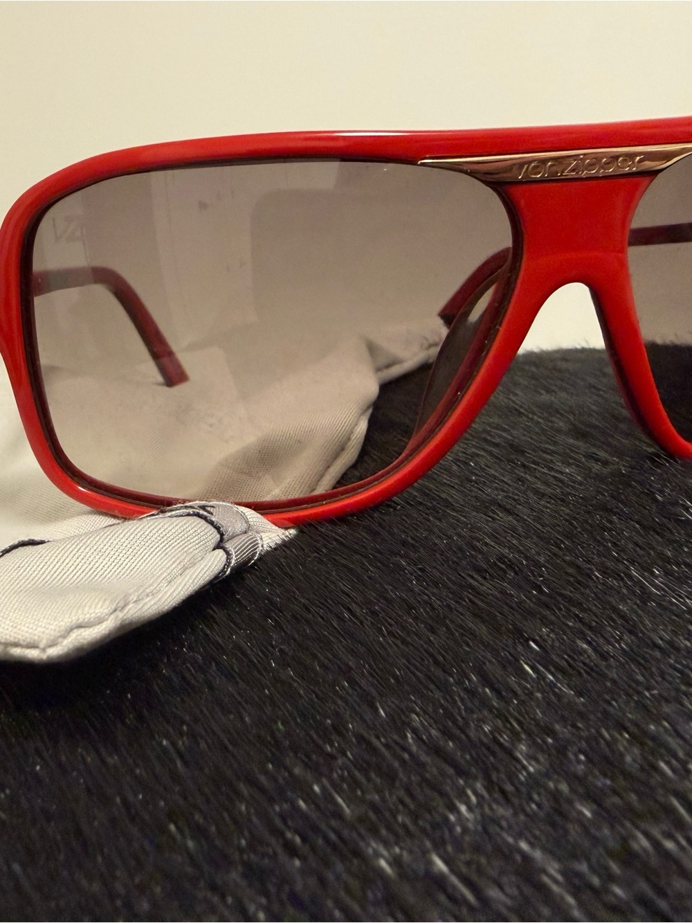 Vintage Von Zipper Rare Red Oversized Shield Sunglasses View 3